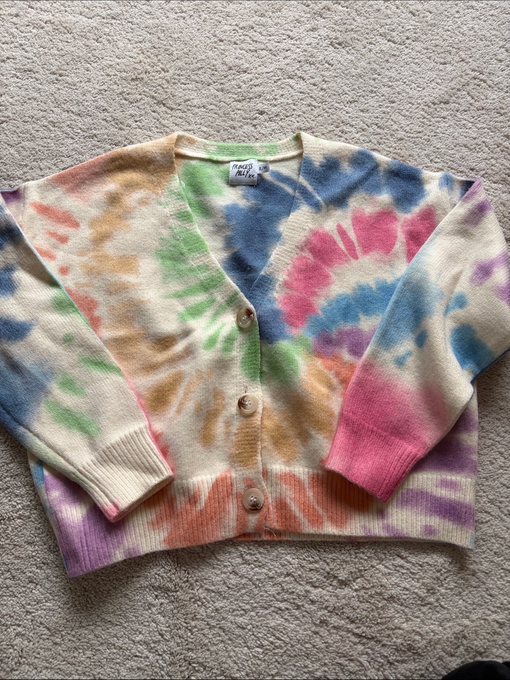 Princess Polly  Multicolor Tie-Dye V-Neck Cardigan Sweater